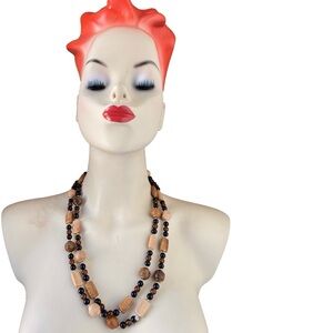 VINTAGE Wooden Look Carved TIKI Bead Polynesian Inspired NECKLACE